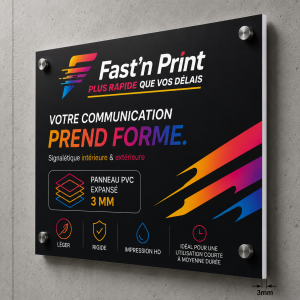 Panneau PVC expanse 3 mm - Fast'nPrint Panneau PVC expansé 3 mm imprimé — signalétique intérieure et extérieure Fast'nPrint